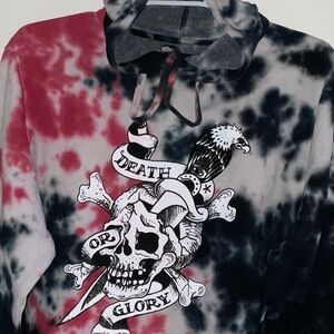 ED HARDY NAVY RED TIE DYE SKULL COTTON BLEND PULLOVER HOODIE SIZE L NWT